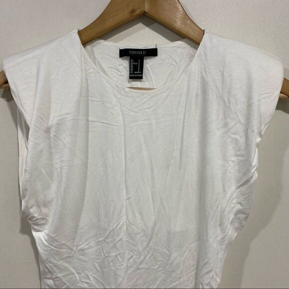 Forever 21 bodysuit white shoulder pads size small button snap - Picture 2 of 8